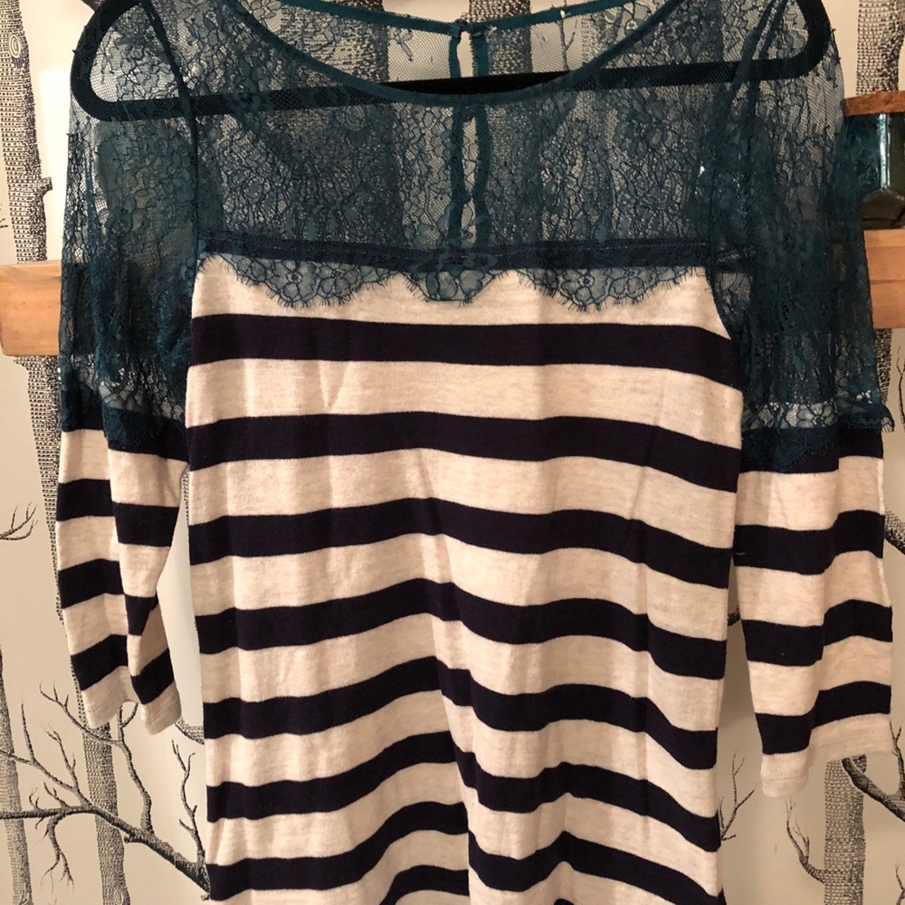Anthropologie Lace Striped Top